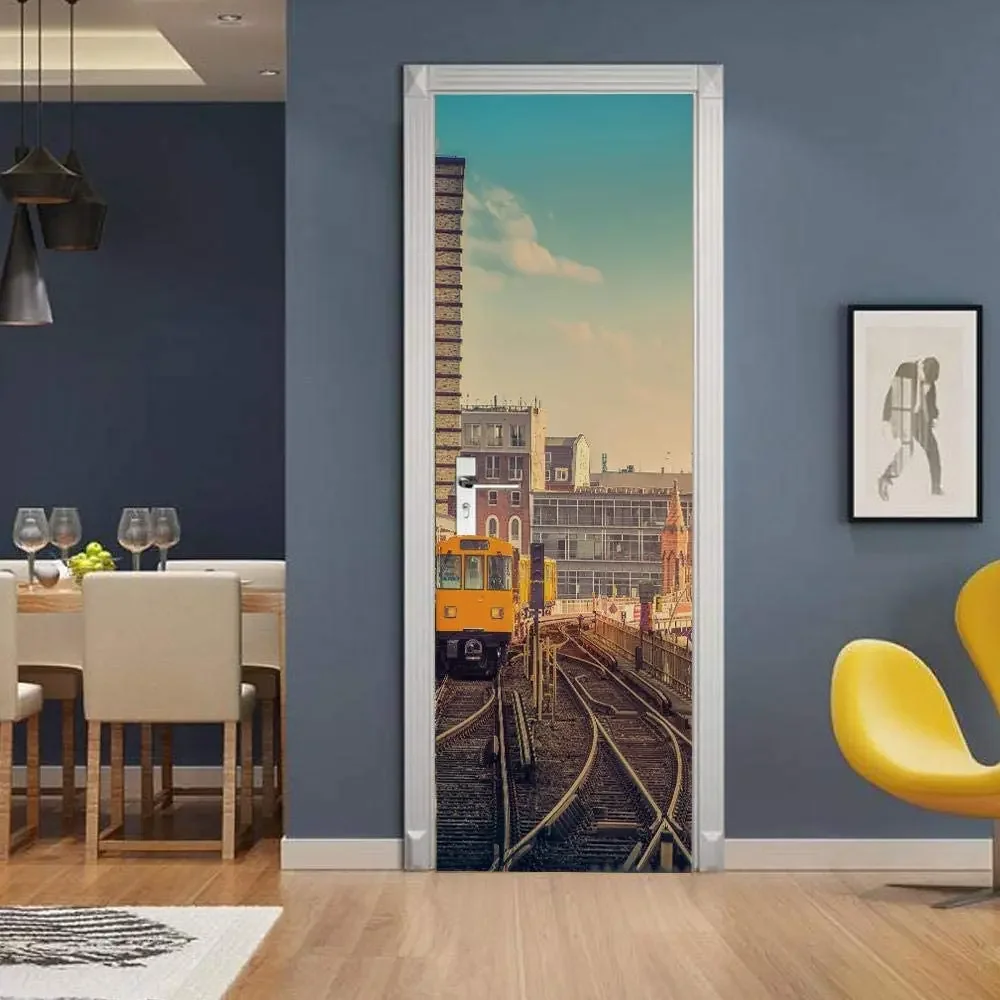 Urban Alley Door Stickers Wallpaper City Landscape Sticker Mural Retro