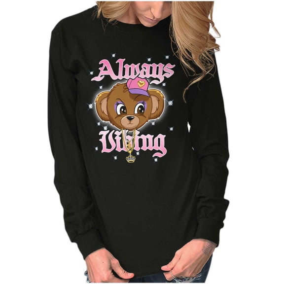 Urban Always Vibing Teddy Bear Women's Long Sleeve T Shirt Brisco Brands S