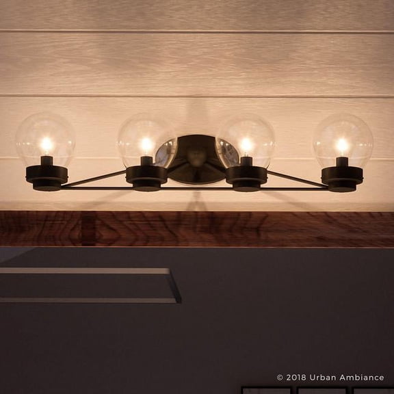 Urban Ambiance Luxury Bohemian Bath Fixture, Size: 6-1/2"H x 31-1/8"W, with Urban Industrial Style Elements, Midnight Black Finish and Clear Shade, UHP2708