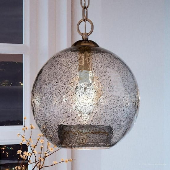 Urban Ambiance Luxury Bohemian Pendant, Size: 14"H x 11-3/4"W, with Farmhouse Style Elements, Brushed Nickel Finish and Clear Textured Shade, UHP2582