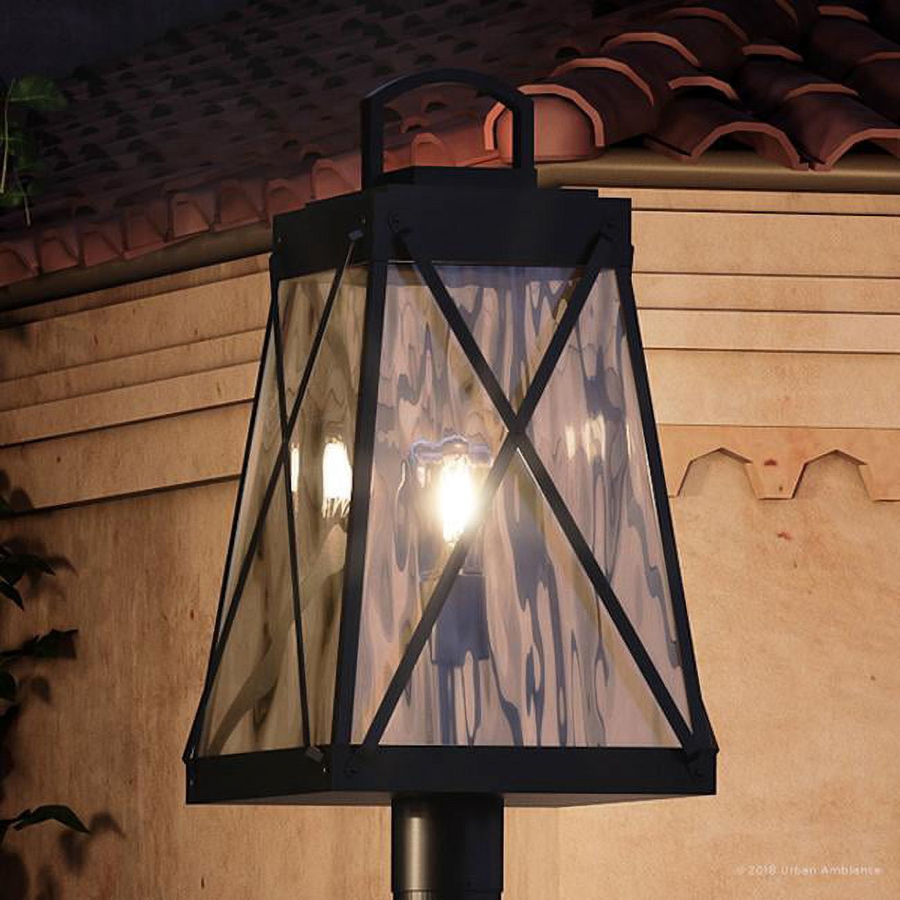 Urban Ambiance Luxury Coastal Outdoor Post/Pier Light, Size: 21-3/4"H x 10-1/2"W, with Transitional Style Elements, Midnight Black Finish and Clear Water Shade, UHP1057