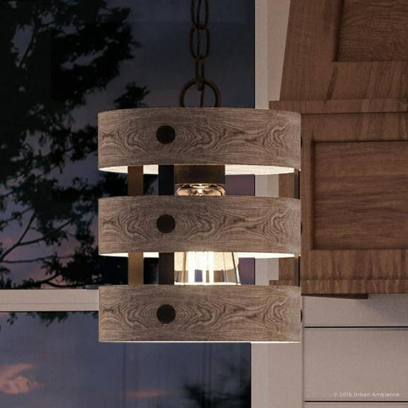 Urban Ambiance Luxury Coastal Pendant, Size: 10"H x 8-1/2"W, with Rustic Style Elements, Charcoal Finish, UHP2472