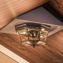 Urban Ambiance Luxury Colonial Outdoor Ceiling Light, Medium Size: 8"H x 15.25"W, with Tudor Style Elements, Versatile Design, High-End Black Silk Finish and Beveled Glass, UQL1155
