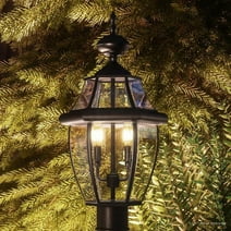 Urban Ambiance Luxury Colonial Outdoor Post Light, Large Size: 21"H x 11"W, with Tudor Style Elements, Versatile Design, High-End Black Silk Finish and Beveled Glass, UQL1148