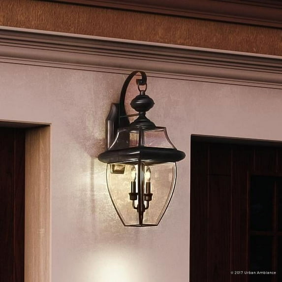 Urban Ambiance Luxury Colonial Outdoor Wall Light, Large Size: 20"H x 10.5"W, with Tudor Style Elements, Versatile Design, High-End Black Silk Finish and Beveled Glass, UQL1144