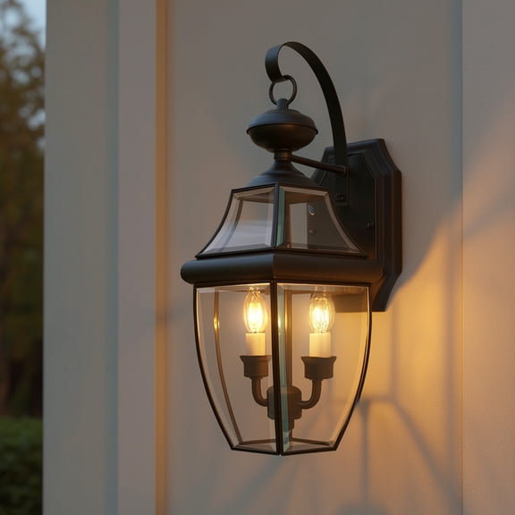 Urban Ambiance Luxury Colonial Outdoor Wall Light, Large Size: 20"H x 10.5"W, with Tudor Style Elements, Versatile Design, High-End Black Silk Finish and Beveled Glass, UQL1144