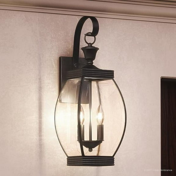 Urban Ambiance Luxury Colonial Outdoor Wall Light, Large Size: 21"H x 7.5"W, with Transitional Style Elements, Bowed Design, Gorgeous Dark Medieval Bronze Finish and Beveled Glass, UQL1171