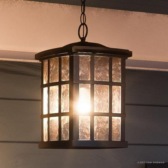 Urban Ambiance Luxury Craftsman Outdoor Pendant Light, Medium Size: 15"H x 9.5"W, with Tudor Style Elements, Highly-Detailed Design, Oil Rubbed Parisian Bronze Finish and Water Glass, UQL1251