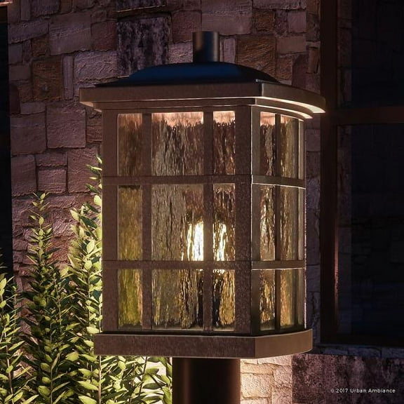 Urban Ambiance Luxury Craftsman Outdoor Post Light, Medium Size: 16.5"H x 9.5"W, with Tudor Style Elements, Highly-Detailed Design, Oil Rubbed Parisian Bronze Finish and Water Glass, UQL1247