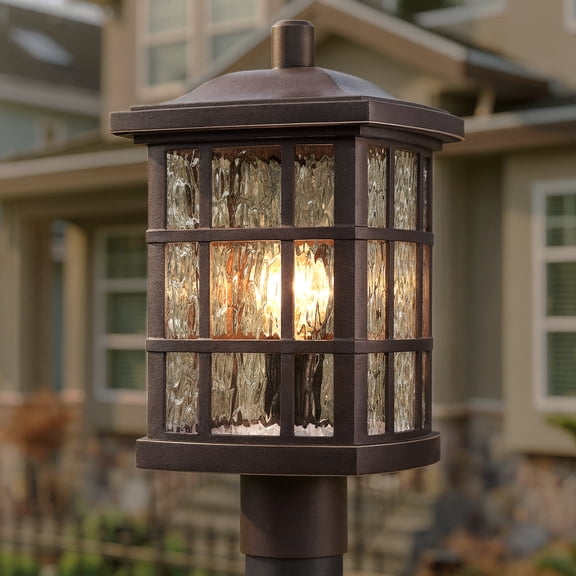 Urban Ambiance Luxury Craftsman Outdoor Post Light, Medium Size: 16.5"H x 9.5"W, with Tudor Style Elements, Highly-Detailed Design, Oil Rubbed Parisian Bronze Finish and Water Glass, UQL1247