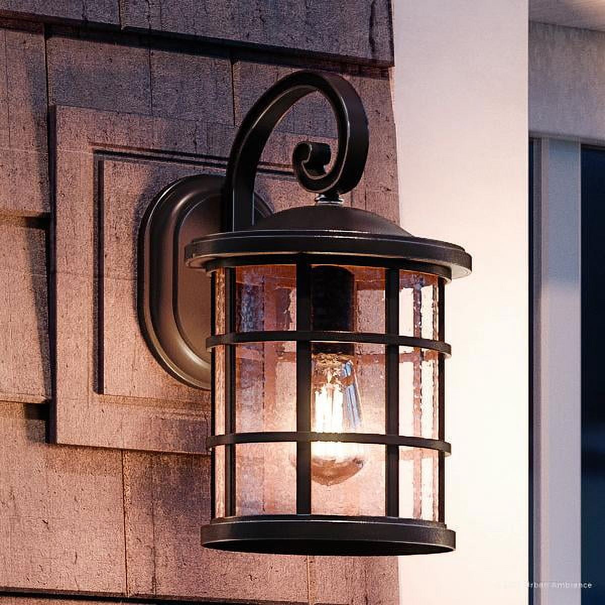 Urban Ambiance Luxury Craftsman Outdoor Wall Light, Medium Size: 14.25"H x 8"W, with Tudor Style Elements, Wrought Iron Design, Oil Rubbed Parisian Bronze Finish and Seeded Glass, UQL1043