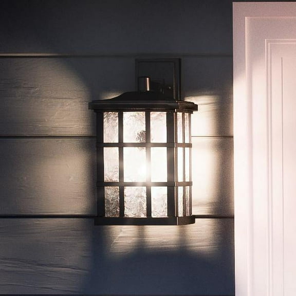 Urban Ambiance Luxury Craftsman Outdoor Wall Light, Medium Size: 15.5"H x 9.5"W, with Tudor Style Elements, Highly-Detailed Design, High-End Black Silk Finish and Water Glass, UQL1234