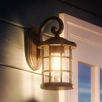 Urban Ambiance Luxury Craftsman Outdoor Wall Light, Small Size: 11"H x 6"W, with English Tudor Style Elements, Wrought Iron Design, Natural Black Finish and Seeded Glass, UQL1040