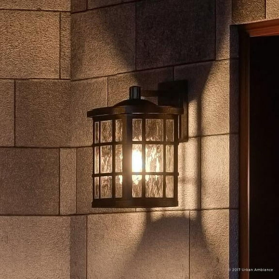 Urban Ambiance Luxury Craftsman Outdoor Wall Light, Small Size: 13"H x 8"W, with Tudor Style Elements, Highly-Detailed Design, Oil Rubbed Parisian Bronze Finish and Water Glass, UQL1233