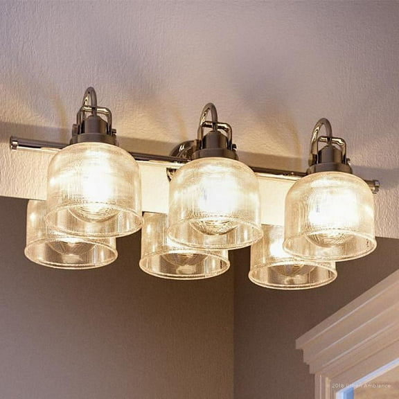 Urban Ambiance Luxury Farmhouse Bath Fixture, Size: 8-3/4"H x 26-1/4"W, with Vintage Electric Style Elements, Polished Chrome Finish and Clear Double Prismatic Shade, UHP2043