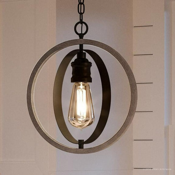 Urban Ambiance Luxury Farmhouse Pendant, Size: 14"H x 12"W, with Urban Industrial Style Elements, Charcoal Finish, UHP2214