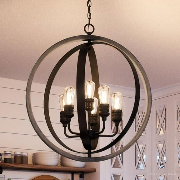 Urban Ambiance Luxury Farmhouse Pendant, Size: 30-3/4"H x 28"W, with Urban Industrial Style Elements, Charcoal Finish, UHP2210