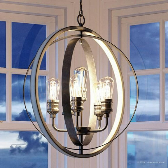 Urban Ambiance Luxury Farmhouse Pendant, Size: 30-3/4"H x 28"W, with Urban Industrial Style Elements, Galvanized Steel Finish, UHP2211