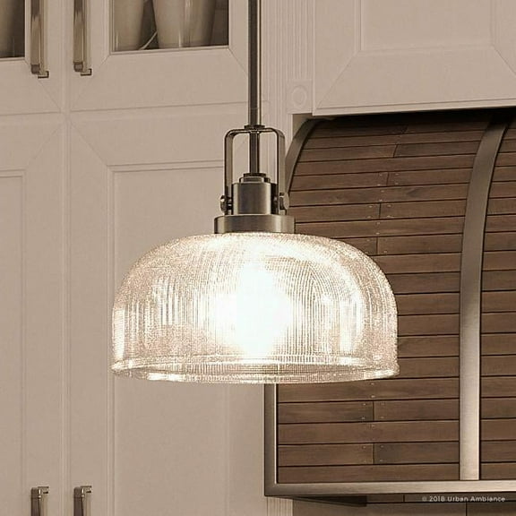 Urban Ambiance Luxury Farmhouse Pendant, Size: 9-1/4"H x 10-1/2"W, with Vintage Electric Style Elements, Aged Nickel Finish and Clear Prismatic Shade, UHP2051
