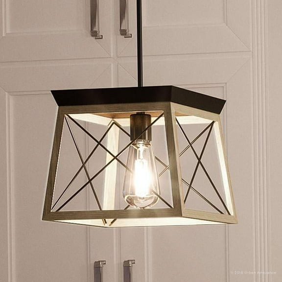 Urban Ambiance Luxury Farmhouse Pendant, Size: 9"H x 10"W, with Urban Industrial Style Elements, Charcoal Finish, UHP2125