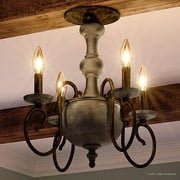 Urban Ambiance Luxury French Country Indoor Semi-Flush Ceiling Light, Large Size: 15.5"H x 18"W, with Colonial Elements, Grey-Washed Wood Design, Antique Black Finish and Exposed Bulbs, UQL2151