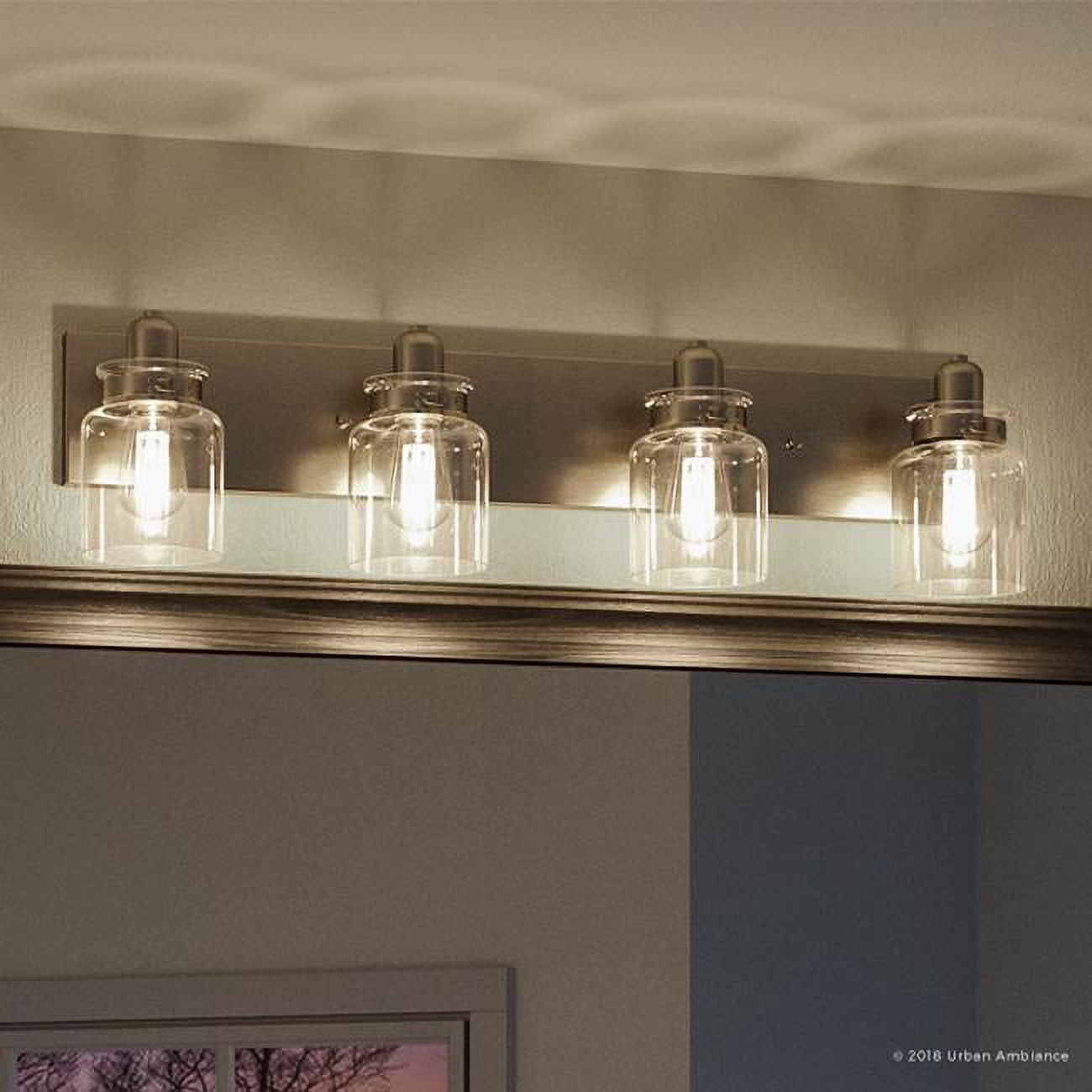 Brushed Nickel 4-Light Bathroom Vanity Fixture with Clear Glass Shades
