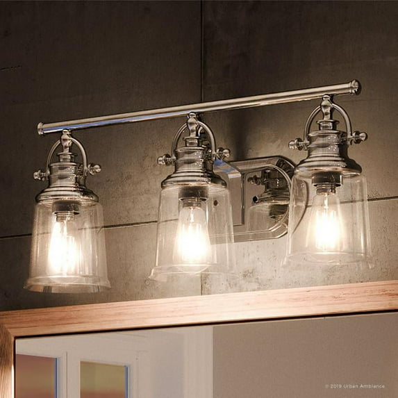 Urban Ambiance Luxury Industrial Bathroom Vanity Light, Large Size: 9.5"H x 23"W, with Vintage Style Elements, Polished Chrome Finish, UQL2881 from the Salford Collection