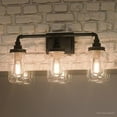 thumbnail image 1 of Urban Ambiance Luxury Industrial Bathroom Vanity Light, Medium Size: 11"H x 21.5"W, with Provincial Elements, Aged Pipe Design, Antique Black Finish and Clear Mason Jar, UQL2662, 1 of 8