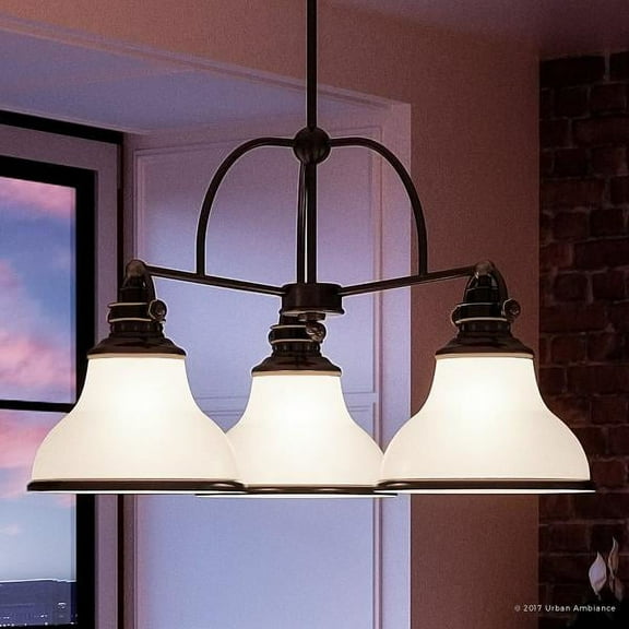 Urban Ambiance Luxury Industrial Chandelier, Medium Size: 15.5"H x 24"W, with Americana Style Elements, Nostalgic Design, Oil Rubbed Parisian Bronze Finish and Opal Etched Glass, UQL2332