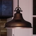 thumbnail image 1 of Urban Ambiance Luxury Industrial Indoor Hanging Pendant Light, Medium Size: 11.5"H x 13.5"W, with Americana Style Elements, Nostalgic Design, Oil Rubbed Parisian Bronze Finish and Steel Shade, UQL2288, 1 of 6