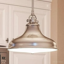 Urban Ambiance Luxury Industrial Indoor Hanging Pendant Light, Medium Size: 11.5"H x 13.5"W, with Americana Style Elements, Nostalgic Design, Pretty Brushed Nickel Finish and Steel Shade, UQL2286