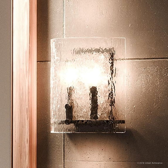 Urban Ambiance Luxury Industrial Wall Sconce, Small Size: 10"H x 8.75"W, with Rustic Style Elements, Silver Etch Finish, UQL2873 from the Nantes Collection