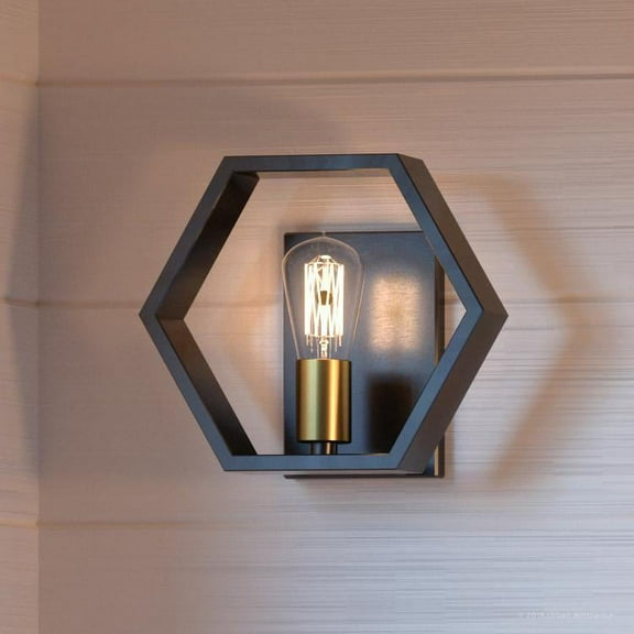 Urban Ambiance Luxury Industrial Wall Sconce, Small Size: 8.75"H x 10"W, with Geometric Style Elements, Natural Black Finish, UQL2773 from the Venezia Collection