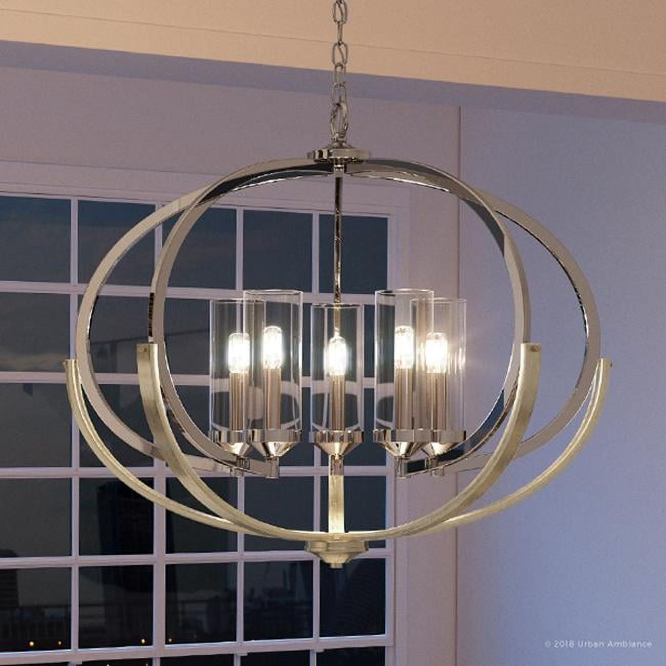 Polished Nickel Steel Candle Chandelier with Clear Glass Shades