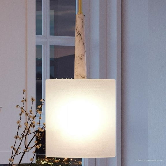 Urban Ambiance Luxury Luxe Pendant, Size: 17"H x 8"W, with Transitional Style Elements, Palladian Gold Finish and White Silk Shade, UHP2633