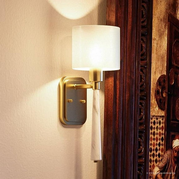 Urban Ambiance Luxury Luxe Wall Sconce, Size: 17"H x 6"W, with Transitional Style Elements, Palladian Gold Finish and White Silk Shade, UHP2636