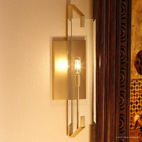 Urban Ambiance Luxury Luxe Wall Sconce, Size: 19-3/4"H x 4-1/2"W, with Mid-Century Modern Style Elements, Brushed Bronze Finish and Clear Shade, UHP2138
