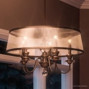 Urban Ambiance Luxury Mediterannean Chandelier , Medium Size 15.5"H x 25"W, with Moroccan Style Elements, Crystal Sphere Design, Oil Rubbed Parisian Bronze Finish and Amber Organza Shade, UQL2180