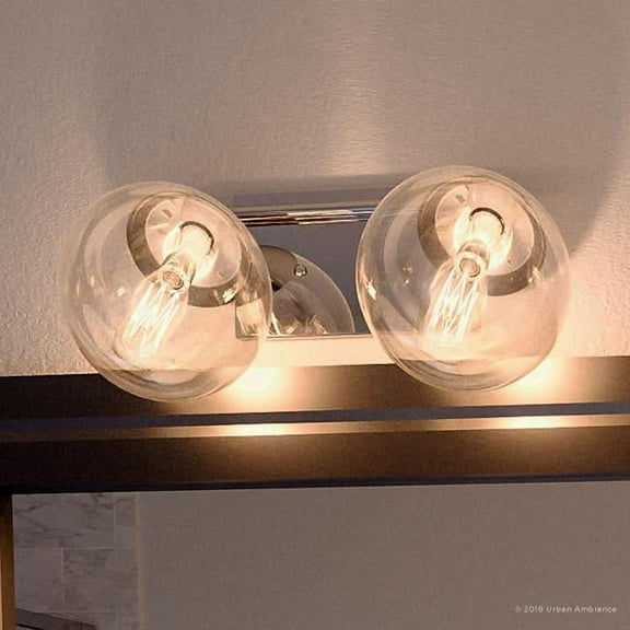 Urban Ambiance Luxury Mid-Century Modern Bath Fixture, Size: 6-3/4"H x 15"W, with Modern Style Elements, Polished Chrome Finish and Clear Shade, UHP2620