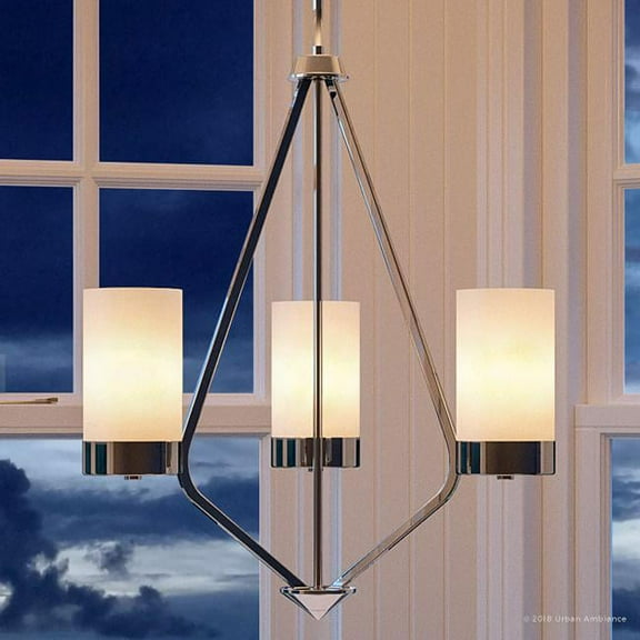 Urban Ambiance Luxury Mid-Century Modern Chandelier, Size: 23"H x 21-3/4"W, with Modern Style Elements, Polished Chrome Finish and Etched White Shade, UHP2298
