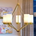 thumbnail image 1 of Urban Ambiance Luxury Mid-Century Modern Chandelier, Size: 23"H x 27-3/8"W, with Modern Style Elements, Brushed Bronze Finish and Etched White Shade, UHP2301, 1 of 7