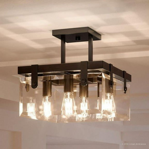 Urban Ambiance Luxury Mid-Century Modern Flush-Mount Ceiling Fixture, Size: 14"H x 21"W, with Luxe Style Elements, Olde Bronze Finish and Clear Shade, UHP2448