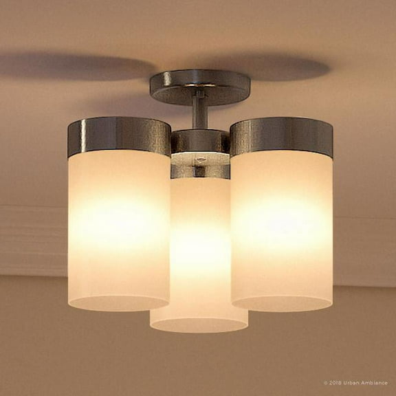 Urban Ambiance Luxury Mid-Century Modern Flush-Mount Ceiling Fixture, Size: 9-7/8"H x 11-3/4"W, with Modern Style Elements, Polished Chrome Finish and Etched White Shade, UHP2296