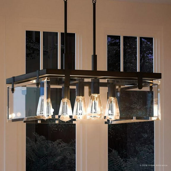 Urban Ambiance Luxury Mid-Century Modern Pendant, Size: 13-3/4"H x 22-3/4"W, with Luxe Style Elements, Olde Bronze Finish and Clear Shade, UHP2444