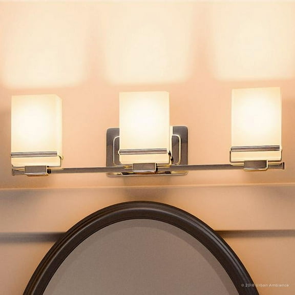 Urban Ambiance Luxury Modern Bath Fixture, Size: 6-1/2"H x 22-1/8"W, with Transitional Style Elements, Polished Chrome Finish and Etched/Painted White Inside Shade, UHP2603