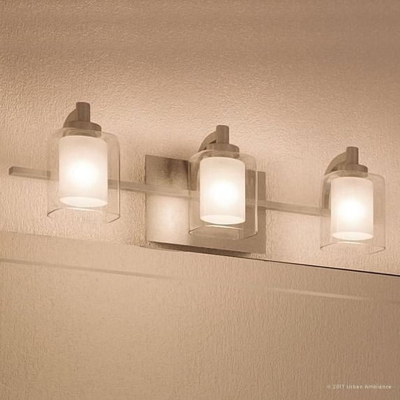 Urban Ambiance Luxury Modern Bathroom Vanity Light, Medium Size: 6"H x 21"W, with Posh Style Elements, Brushed Nickel Finish and Sand Blasted Inner Glass, Clear Outer Glass, UQL2403