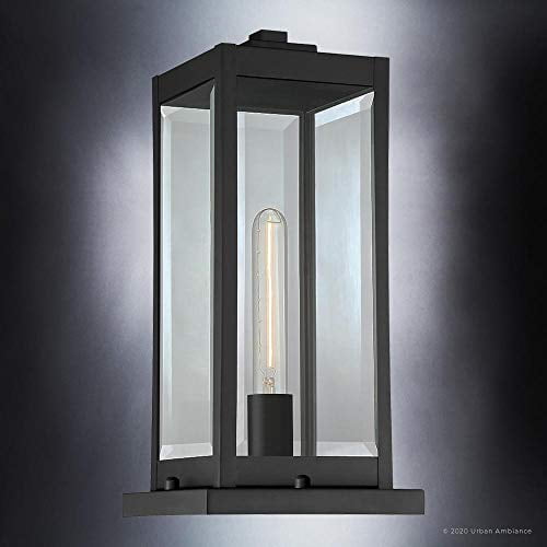 Urban Ambiance Luxury Modern Farmhouse Outdoor Post/Pier Light, Medium Size: 16" H x 7.5" W, with  Style Elements, Natural Black Finish, UQL1336 from The Quincy Collectio
