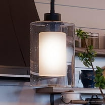 Urban Ambiance Luxury Modern Pendant, Size: 10"H x 5-7/8"W, with Farmhouse Style Elements, Charcoal Finish and Etched White Inner, Seeded Glass Outer Shade, UHP2261