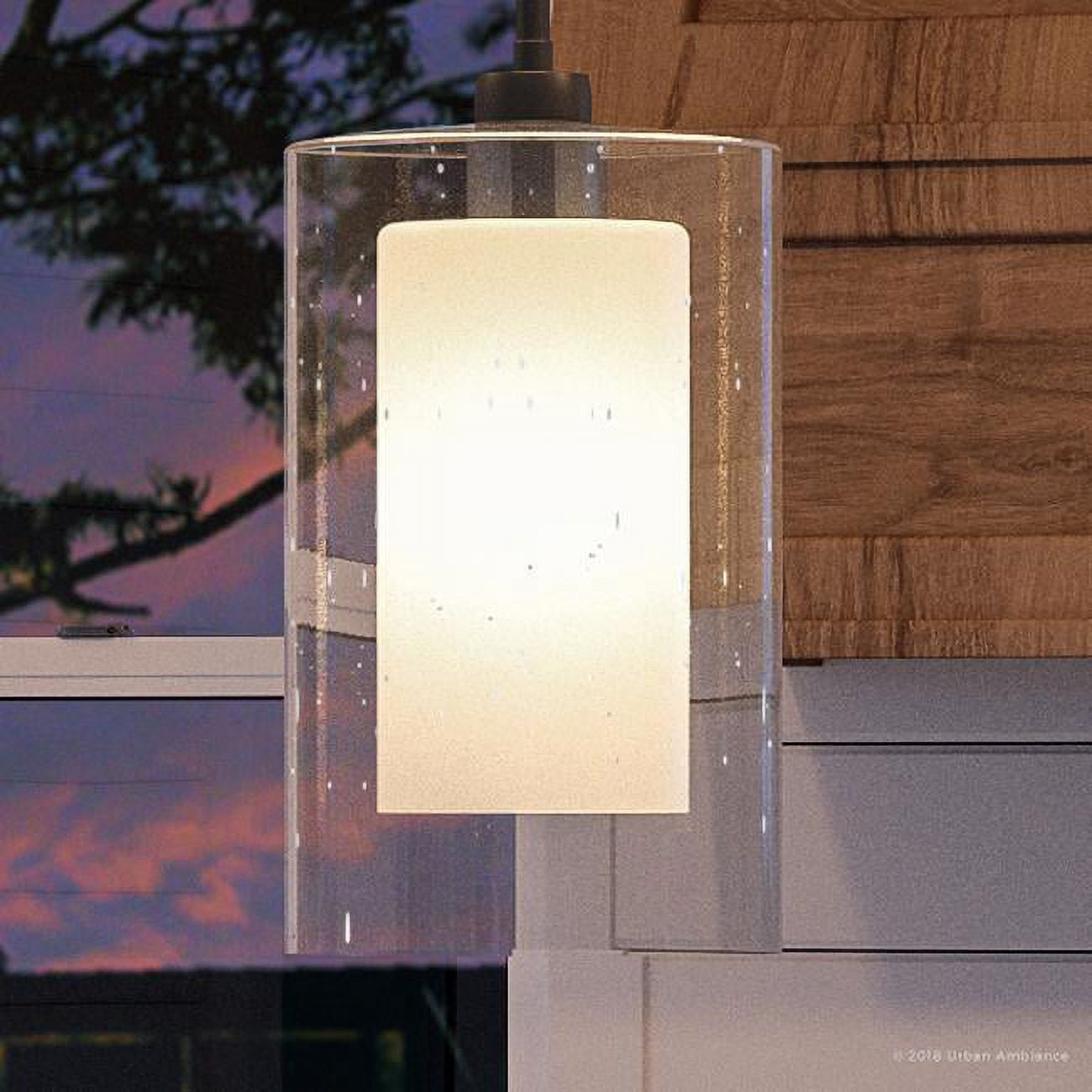 Charcoal and Etched White Glass Drum Pendant Light