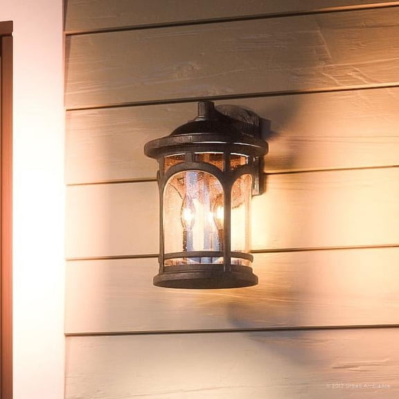 Urban Ambiance Luxury Rustic Outdoor Wall Light, Medium Size: 14.5"H x 9"W, with Colonial Style Elements, Wrought Iron Design, Oil Rubbed Parisian Bronze Finish and Seeded Glass, UQL1103